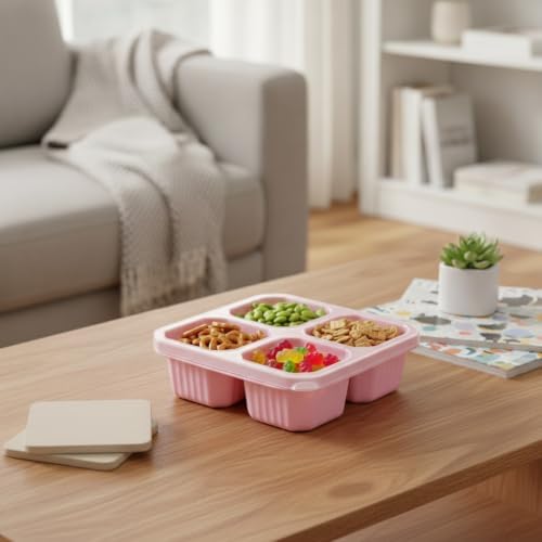 Divided Food Storage Container with Lid, 4-Compartment Snack Organizer