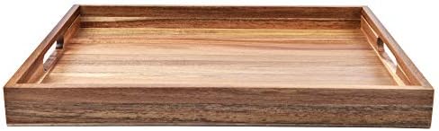 Acacia Wood Serving Tray with Handles (17 Inches) – Decorative Serving