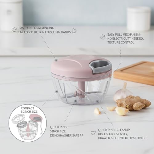 Garlic and Ginger Prep: Manual Pull-String Food Chopper with 500ml