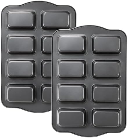 Lawei 2 Pack 8 Cavity Mini Loaf Pan, Non-Stick Small Bread Loaf Pans