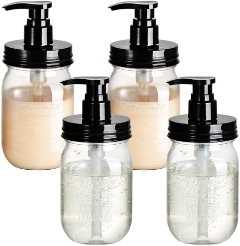 Amolliar Plastic Mason Jar Soap Dispenser, 16OZ, 4 Pack