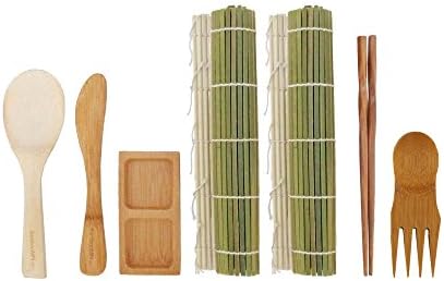 BambooMN Sushi Making Kit - 2x Green Sushi Rolling Mat, 1x Rice