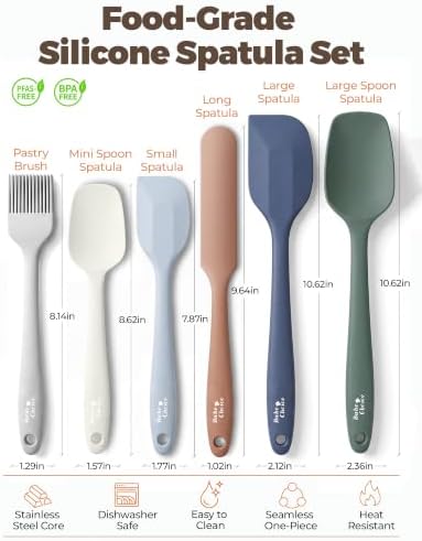 Bake Choice 6-Piece Silicone Spatula Set, Solid Steel Core, Heat