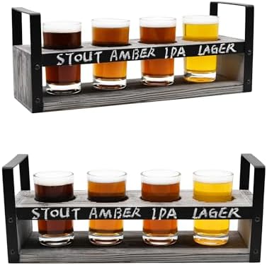 OwlGift Beer Flight Glasses and Board Set Included Torched Wood