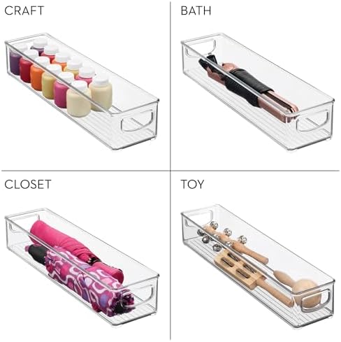iDesign Slim Clear Plastic Storage Bin, 4-Pack