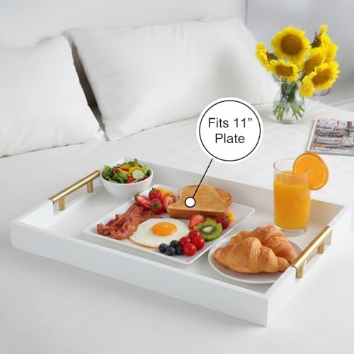 16"x12" Wood Serving Tray Wooden Rectangle Ottoman Decor Platter