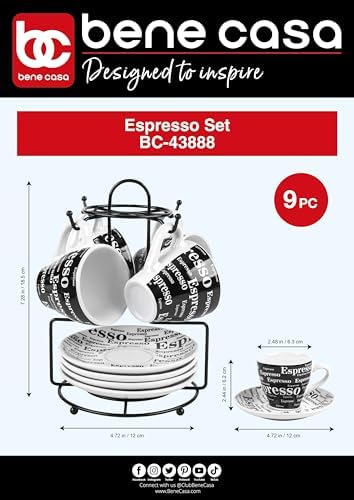 Bene Casa 43888 Espresso Set with Iron Stand, 9 Piece