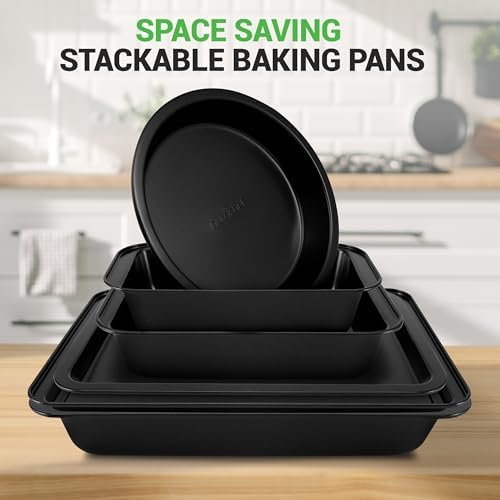 10-Piece Nonstick Bakeware Set - PFOA PFOS PTFE Free Food Grade Safe Carbon Steel Baking Tray Set - Oven Safe Up to 446°F, Pizza, Loaf, Muffin, Round/Square Pans, Cookie Sheet, Etc - NutriChef NCBS10S