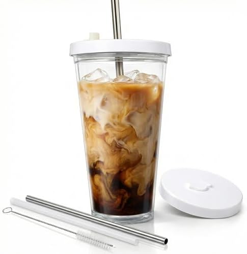 Reusable Iced Coffee Cup with Lid and Straw, 24 oz/Venti, BPA-Free