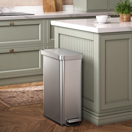 EKO Hudson Slim 50L Kitchen Trash Can, Stainless Steel