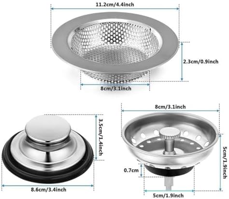Stainless Steel 3-Piece Sink Strainer Set with Drain Stopper Cover