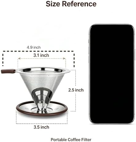 Stainless Steel Pour Over Coffee Maker, Reusable Coffee Dripper for