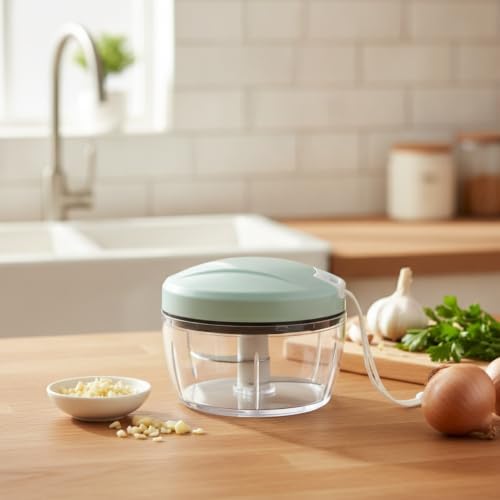 Effortless Pull-String Manual Food Chopper for Garlic & Herbs, Compact