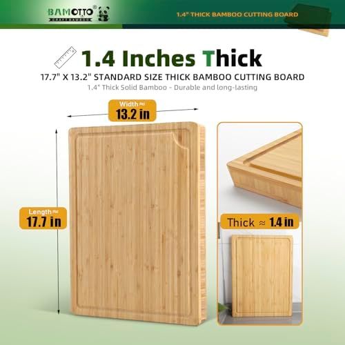 BAMOTTO CRAFTBAMBOO 1.4" Thick Bamboo Cutting Board Butcher Block