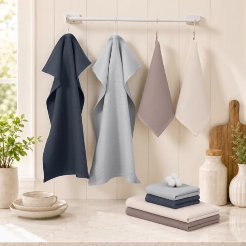 Homaxy 100% Cotton Kitchen Towels and Dishcloths Set - 8 Pack Waffle