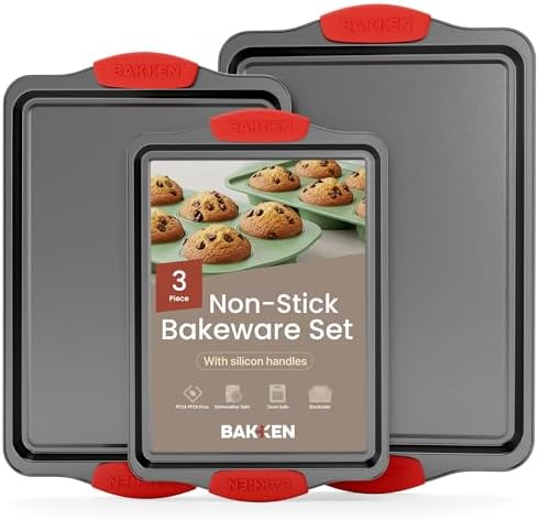 Baking Pan Set – 3 Piece Cookie Sheet – Deluxe Black Non-Stick Carbon