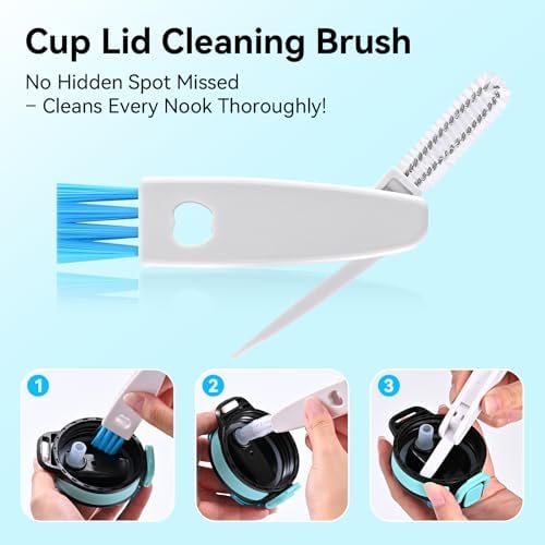 Bottle Brush Set with Straw Cleaner Brush and 3 in 1 Cup Lid Cleaning