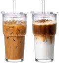 20oz Iced Coffee Cups with Lids, Glass Coffee Cups with Lids and