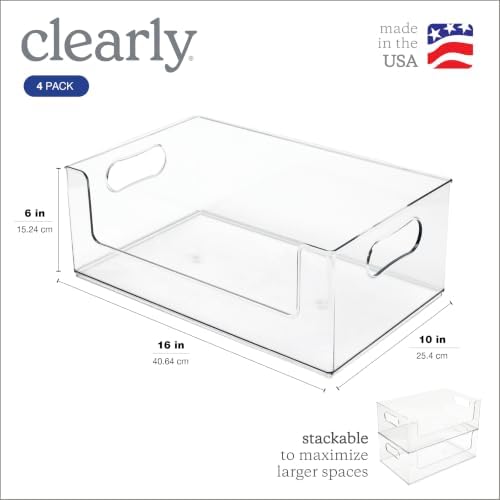 Open Front Pantry Storage Bins, 16"x10"x6", 4 Pack