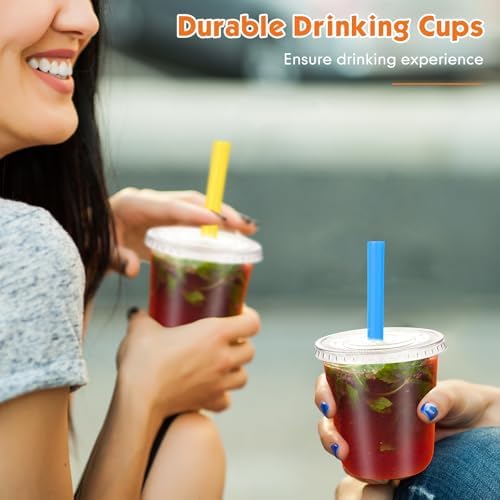 Ziliny 50 Sets 12 Oz Plastic Cups with Lids and Jumbo Straws