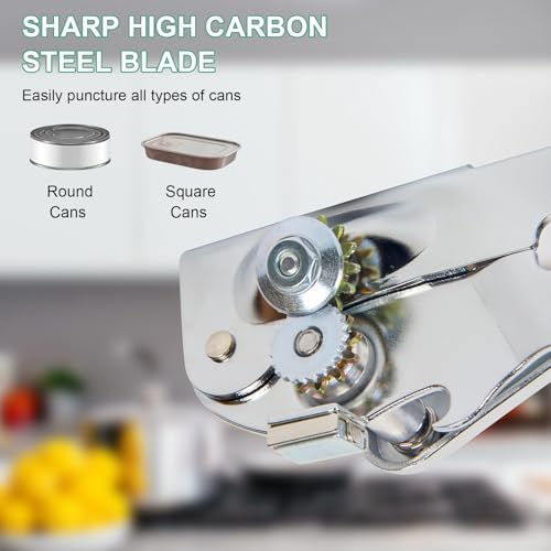 Manual Can Opener with Folding Crank Handle, Commercial Heavy Duty