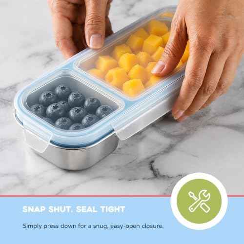 3-Pack Stainless Steel Snack Containers, 2-Compartment