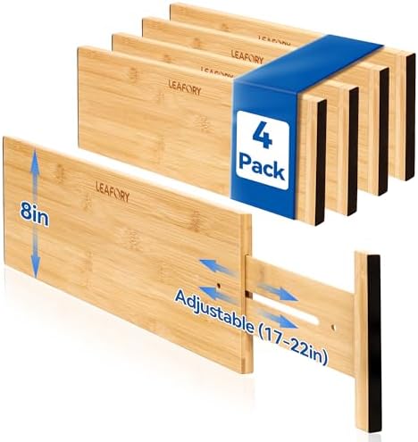 4 Pack 8" Deep Bamboo Drawer Dividers, 17-22" Expandable Kitchen