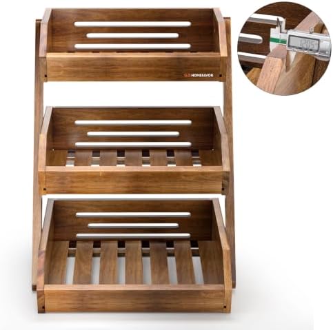 G.a HOMEFAVOR 3-Tier Acacia Wood Fruit Basket for Kitchen, Self-assembly