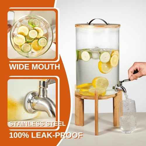 2.1-Gallon Glass Beverage Dispenser with Bamboo Stand and Lid
