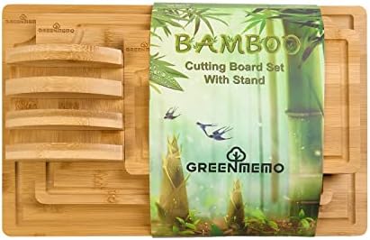 Bamboo Cutting Boards for Kitchen, Wood Cutting Board with Holder