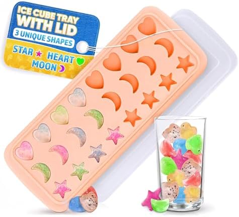 Cute Ice Cube Tray with Lid, 24 Cavities, Flexible Silicone