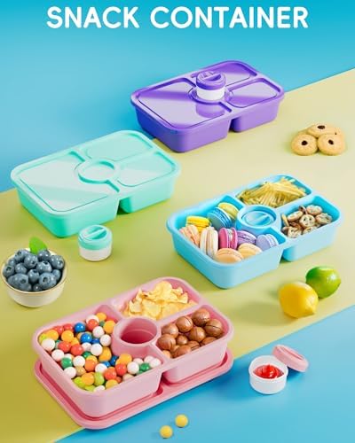 Canfanni 4 Pcs Bento Snack Box Containers, 4 Compartment Divided