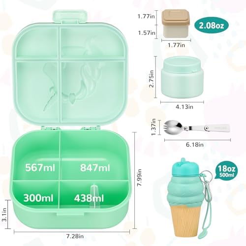 Lunch Box Kids, Girls Lunch Box 5 Compartment Bento Box for Kids with