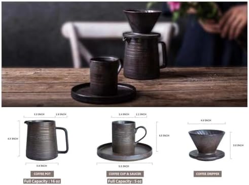 Stoneware Pour Over Coffee Maker & Cups Set, 16oz