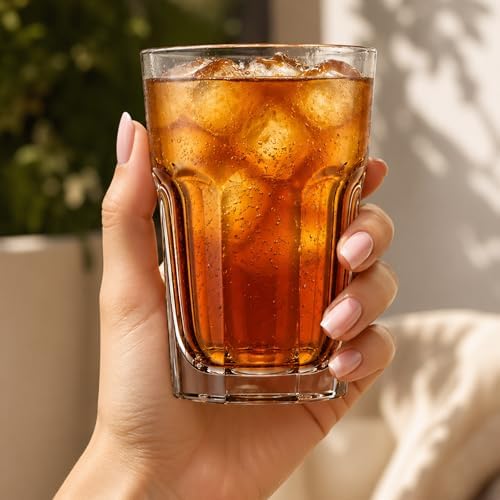 Highball Drinking Glasses Set of 6, 12.5 oz Glass Tumbler, Dishwasher