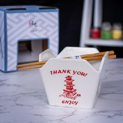 Urban Tokyo Chinese Takeout Box Style Porcelain Bowl With Chopsticks
