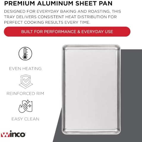 Winco 13" x 18" Aluminum Sheet Pan, 1/2 Size, Reinforced Rim, Closed