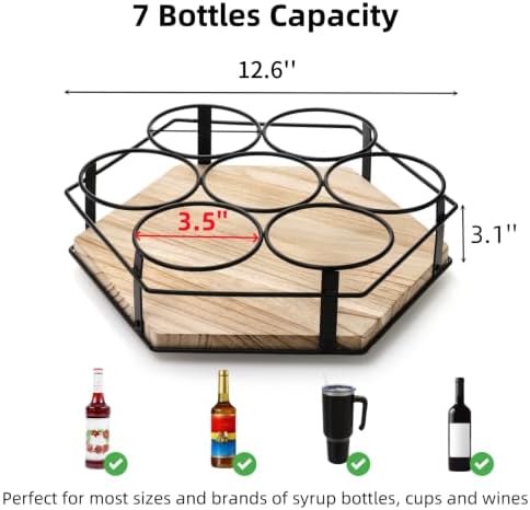 Cididu Rotating Coffee Syrup Organizer 7 Bottles, Coffee Syrup Rack