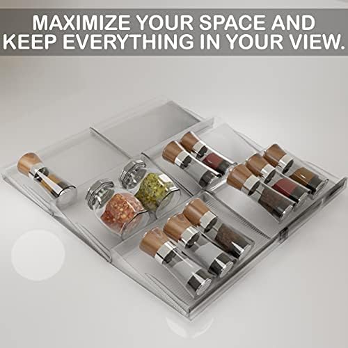 BaHoki Essentials 3 Tier Spice Rack- Kitchen Drawer Organizer - Clear