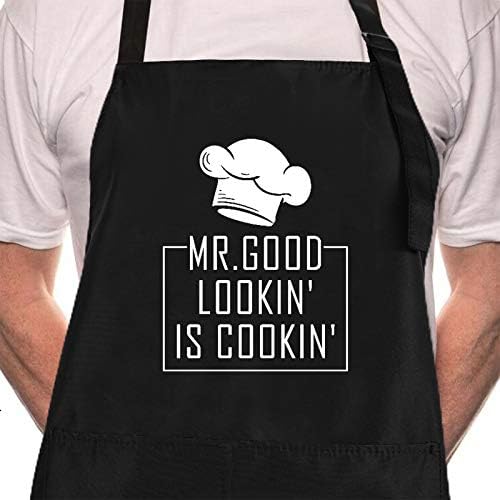 Rosoz Funny BBQ Black Chef Aprons for Men, Kitchen Cooking Grill