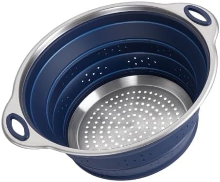 Collapsible Colander Set with Silicone Mat,2-in-1 Stainless Steel