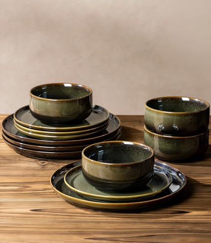 TheTerra Ceramic Dinnerware Set for 8, 24-Piece Plates and Bowls Set