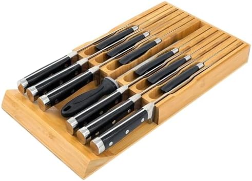 VaeFae Bamboo Knife Drawer Organizer for 12 Knives