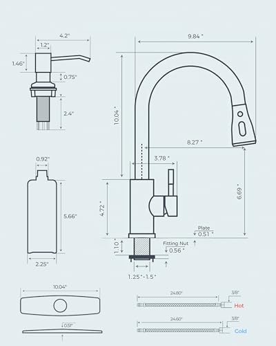 FORIOUS Kitchen Faucet with Soap Dispenser, Pull Down Sprayer, Brushed