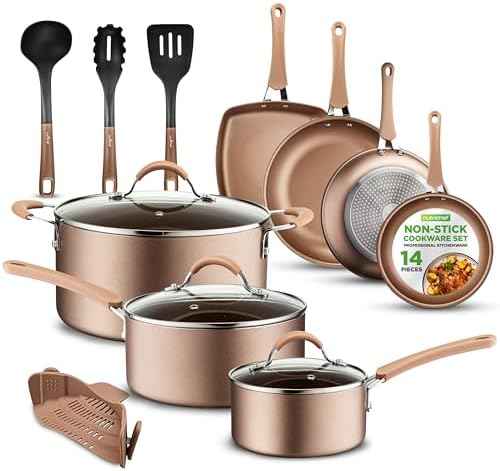NutriChef 14-Piece Non Stick Kitchen Cookware Set w/Saucepan, Frying