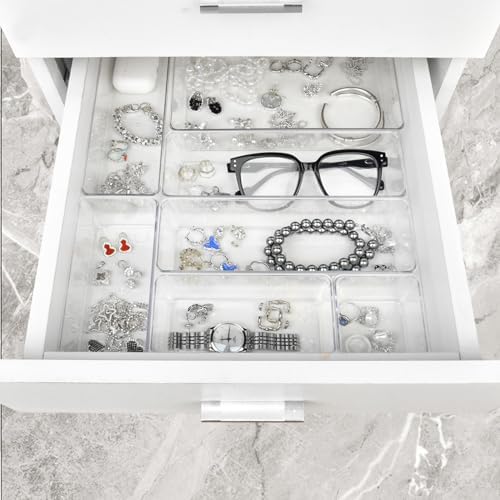 Manalete 15 Pcs Clear Plastic Drawer Organizer, Makeup & Vanity