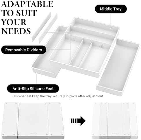 Simple Houseware Expandable Kitchen Drawer Flatware Organizer, White
