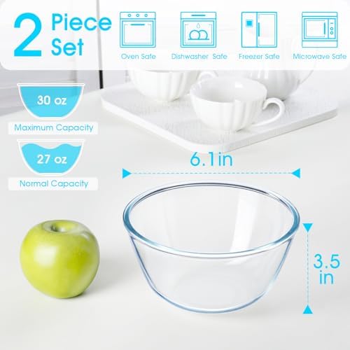 NUTRIUPS Glass Mixing Bowls Borosilicate Glass Salad Bowl Clear Glass