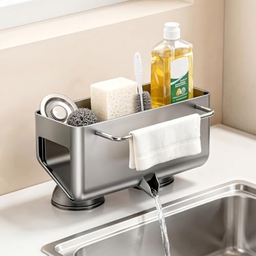Sponge Holder for Kitchen Sink, Self-Draining, Gray