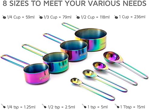 WELLSTAR Measuring Cups and Spoons Set of 8, Food Grade 18/8 Stainless